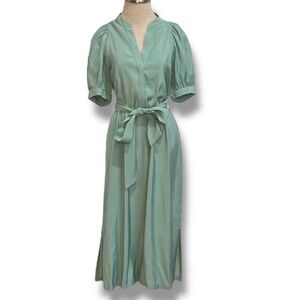Ann Taylor Factory Womens Green Maxi Dress Size XS Puff Sleeve Prairie Minimal